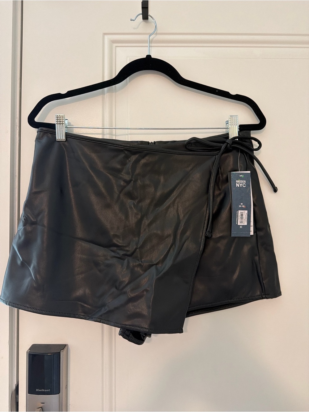 Madison NYC Black Faux Leather Wrap Skort